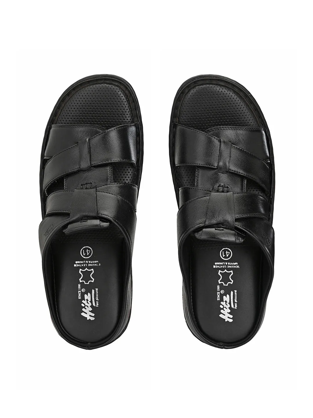 HITZ9614 Men's Black Leather Casual Open Slipper