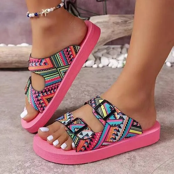 Women's Ethnic Pattern Thick Soled Beach Slippers 10140060S