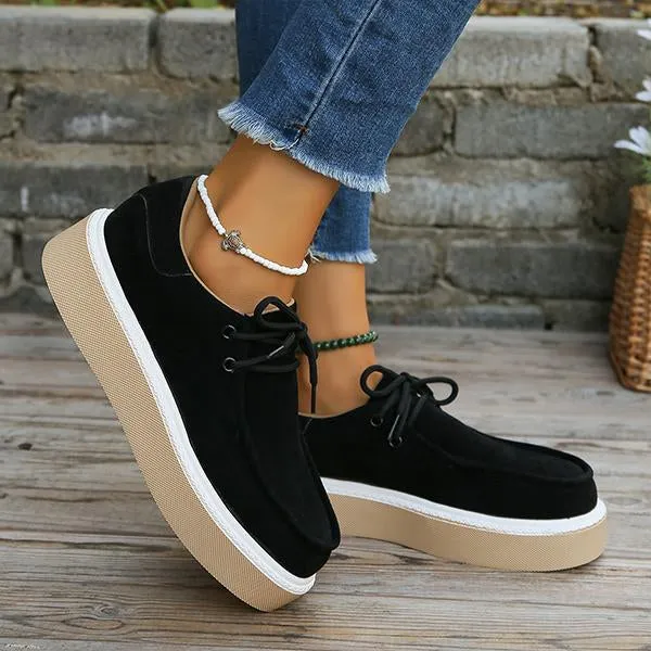 Women's Round Toe Lace-Up Stylish Casual Platform Shoes 56743588S